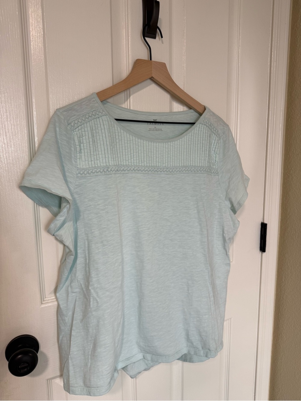 TALBOTS Soft Mint Scoop Neck Tee with Pintuck Yoke